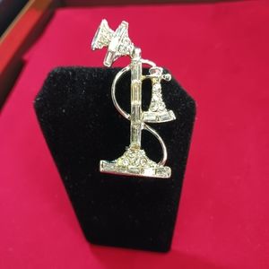 Vintage Candlestick Telephone Brooch Rhodium Plate  Rhinestone Brooch